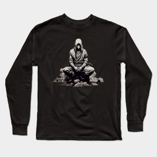 Sleeping Ninja: Gothic Art Tee with Dark Ink, Black & White Long Sleeve T-Shirt